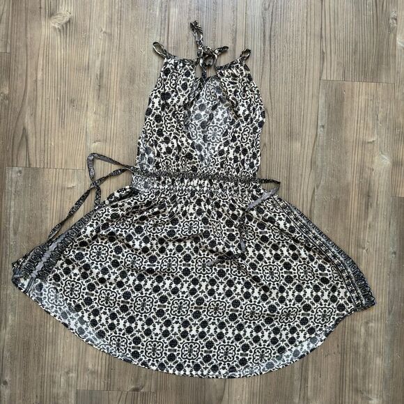 Free People Midsummer Day Black Tan Printed Sleeveless Cutout Tunic Dress Small - Picture 3 of 8